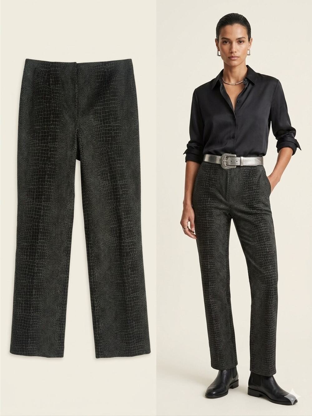 Carlisle Croc Texture Straight Leg Pants Size 2 Black Career Chic Women's EUC